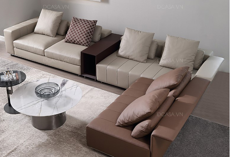 sofa màu kem dáng chữ L 