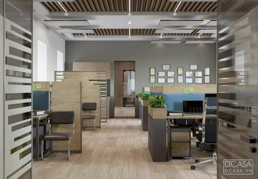 Thời gian tiến độ thi công nội thất văn phòng hiện đại cho 60m2 là 5 đến 7 ngày