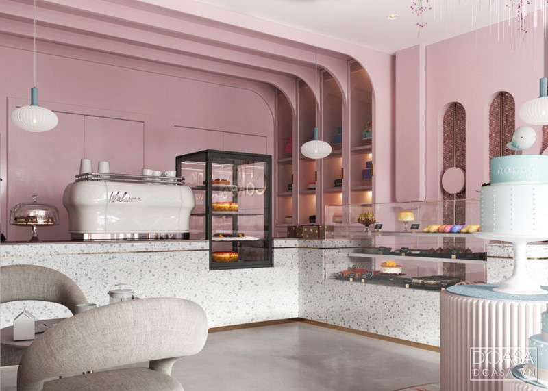 Thiết kế showroom bánh PINKcake màu hồng thơ mộng