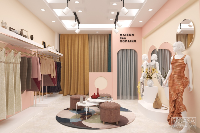 Thiết kế showroom thời trang chọn tone màu hồng nhẹ nhàng, nữ tính