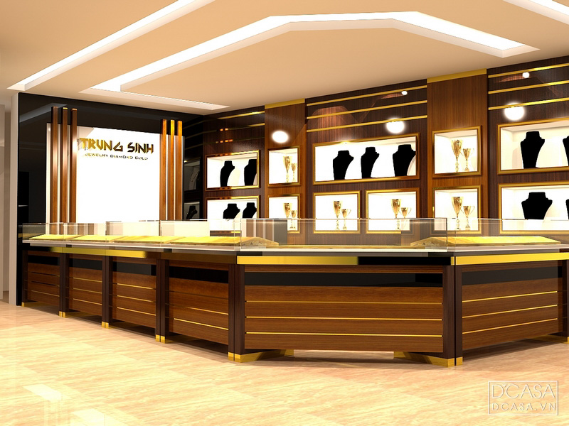 Thiết kế nội thất showroom trưng bày cửa hàng vàng TS sang trọng