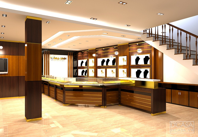 Thiết kế nội thất thi công showroom cửa hàng vàng hiện đại